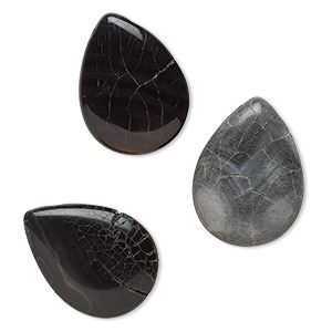 Bead, black agate (dyed), 29x22mm-30x23mm top-drilled puffed teardrop with 0.4-1.4mm hole, C grade, Mohs hardness 6-1/2 to 7. Sold per pkg of 3.