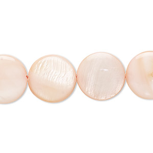 Bead, mother-of-pearl shell (dyed), blush, 13-14mm flat round with 0.6-1mm hole, Mohs hardness 3-1/2. Sold per 15-inch strand.