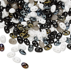 Bead and drop mix, Preciosa Twin&#153;, Pressed Twin, Czech pressed glass, opaque mixed colors, 5x2.5mm oval. Sold per 25-gram pkg.