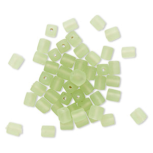 Bead, lampworked glass, translucent frosted light green, 8x7mm-9x8mm square tube. Sold per 1.5-ounce pkg, approximately 45-55 beads.