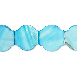 Bead, mother-of-pearl shell (dyed), blue, 15x14mm-16x15mm flat lantern with 0.6-1mm hole, Mohs hardness 3-1/2. Sold per 15-inch strand.