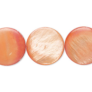 Bead, mother-of-pearl shell (dyed), burnt orange, 18mm flat round with 0.6-1mm hole, Mohs hardness 3-1/2. Sold per 15-inch strand.