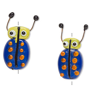 Bead, lampworked glass and brass-finished brass, opaque multicolored, 33x17mm-38x18mm single-sided beetle and 1.5-2.5mm hole. Sold per pkg of 2.