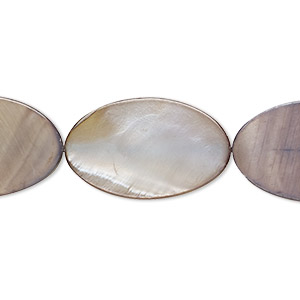 Bead, mother-of-pearl shell (dyed), sand, 24x15mm-25x15mm flat oval with 0.6-0.8mm hole, Mohs hardness 3-1/2. Sold per 15-inch strand.