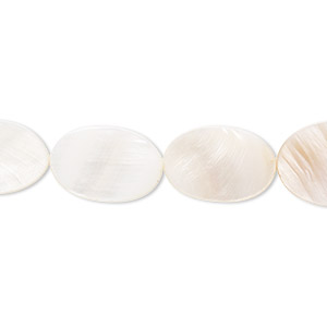 Bead, mother-of-pearl shell (natural / bleached), white, 14x10mm-16x12mm flat oval with 0.6-0.8mm hole, Mohs hardness 3-1/2. Sold per 15-1/2&quot; to 16&quot; strand.
