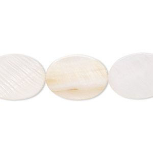 Bead, mother-of-pearl shell (natural / bleached), white, 17x12mm-19x14mm flat oval with 0.6-0.8mm hole, Mohs hardness 3-1/2. Sold per 15-1/2&quot; to 16&quot; strand.