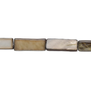 Bead, mother-of-pearl shell (dyed), dark brown, 16x5mm flat rectangle with 0.6-0.8mm hole, Mohs hardness 3-1/2. Sold per 15-inch strand.