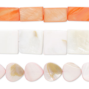 Bead mix, mother-of-pearl shell (dyed), pink and peach, 20x14mm-25mm mixed shapes with 0.6-0.8mm hole, Mohs hardness 3-1/2. Sold per pkg of (3) 15-inch strands.