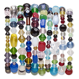 Bracelet mix, glass, opaque to transparent mixed colors, 3-10mm wide, 6 inches. Sold per pkg of 10.
