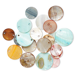 Focal / link / button mix, mother-of-pearl shell (dyed), mixed colors, 20-30mm round, Mohs hardness 3-1/2. Sold per pkg of 20.