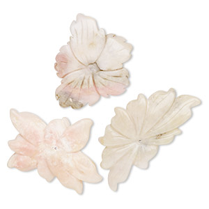 Focal mix, pink opal (natural), 44x34mm-64x57mm top- and center-drilled carved flower and leaves, Mohs hardness 5 to 6-1/2. Sold per pkg of 3.