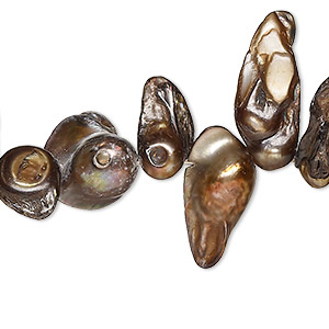 Pearl, cultured freshwater (dyed), antique brown, 10x8mm-26x13mm baroque with 0.4mm hole, D grade, Mohs hardness 2-1/2 to 4. Sold per 15-inch strand.