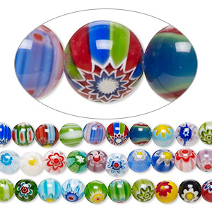 Bead mix, millefiori glass, opaque to transparent multicolored, 8mm round with 0.8-1mm hole. Sold per pkg of (3) 14-inch strands.