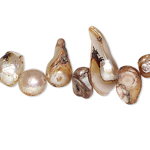 Pearl, cultured freshwater (dyed), brown, 7x6mm-24x9mm baroque with 0.4mm hole, D grade, Mohs hardness 2-1/2 to 4. Sold per 15-inch strand.
