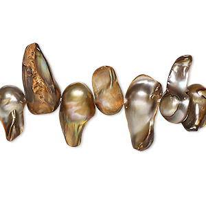 Pearl, cultured freshwater (dyed), copper, 9x6mm-25x10mm baroque with 0.4mm hole, D grade, Mohs hardness 2-1/2 to 4. Sold per 15-inch strand.