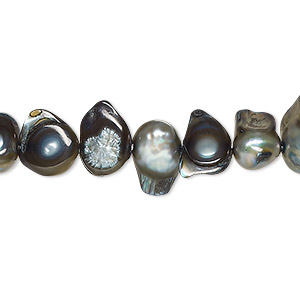 Pearl, cultured freshwater (dyed), dark grey, 7x6mm-16x10mm baroque with 0.4mm hole, D grade, Mohs hardness 2-1/2 to 4. Sold per 15-inch strand.