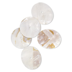 Component mix, mother-of-pearl shell (bleached), 40mm round and 45x37mm oval, Mohs hardness 3-1/2. Sold per pkg of 5.