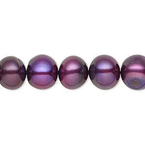 Pearl, cultured freshwater (dyed), plum, 8-10mm semi-round with 0.4mm hole, C grade, Mohs hardness 2-1/2 to 4. Sold per 15-inch strand.