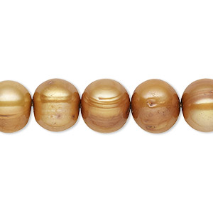 Pearl, cultured freshwater (dyed), burnt umber, 8-10mm semi-round with 0.4mm hole, C grade, Mohs hardness 2-1/2 to 4. Sold per 15-inch strand.