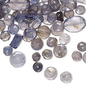 Bead mix, iolite (natural), light to dark, 5x3mm-14x10mm hand-cut top- and center-drilled faceted mixed shapes with 0.4-1.4mm hole, C grade, Mohs hardness 7 to 7-1/2. Sold per 1-ounce pkg, approximately 110-120 beads.
