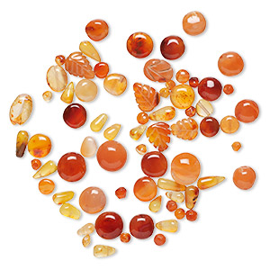 Bead mix, carnelian (dyed / heated), 4x3mm-12x9mm hand-cut top- and center-drilled mixed shapes with 0.4-1.4mm hole, C grade, Mohs hardness 6-1/2 to 7. Sold per 1-ounce pkg, approximately 60-70 beads.