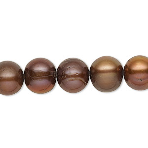 Pearl, cultured freshwater (dyed), dark copper rose, 9-11mm semi-round with 0.4mm hole, C grade, Mohs hardness 2-1/2 to 4. Sold per 15-inch strand.