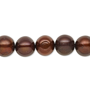 Pearl, cultured freshwater (dyed), dark copper rose, 9-10mm semi-round with 0.4mm hole, C grade, Mohs hardness 2-1/2 to 4. Sold per 15-inch strand.