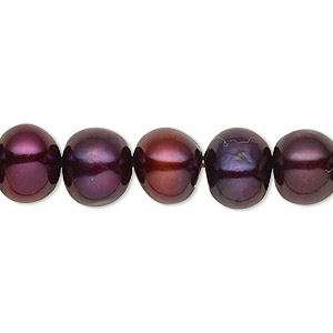 Pearl, cultured freshwater (dyed), berry, 9-11mm semi-round with 0.4mm hole, C grade, Mohs hardness 2-1/2 to 4. Sold per 15-inch strand.