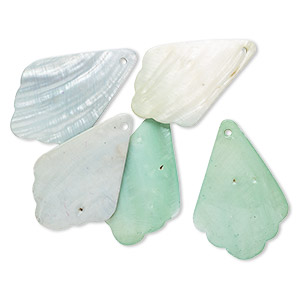 Focal mix, mother-of-pearl shell (dyed), mint green, 65x45mm-70x48mm freeform teardrop, Mohs hardness 3-1/2. Sold per pkg of 5.
