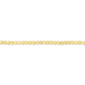 Bead, yellow sapphire (heated), 2mm hand-cut faceted round with 0.4-1.4mm hole, B- grade, Mohs hardness 9. Sold per 12-inch strand.