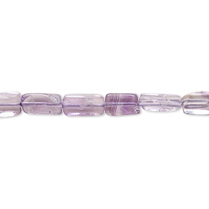 Bead, amethyst (natural), 6x4mm-9x5mm hand-cut flat rectangle with 0.4-1.4mm hole, C+ grade, Mohs hardness 7. Sold per 8-inch strand.