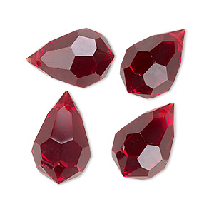 Bead, vintage Preciosa Czech crystal, Siam ruby, 18x12mm faceted teardrop. Sold per pkg of 4.