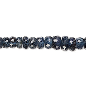 Bead, indigo kyanite (natural), 3x2mm-7x4mm graduated hand-cut faceted rondelle with 0.4-1.4mm hole, B grade, Mohs hardness 4 to 7-1/2. Sold per 17-inch strand.