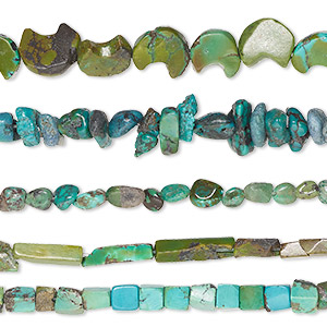 Bead, turquoise (dyed / stabilized), blue, 4mm-16x13mm mixed shapes with 0.5-1.5mm hole, C- grade, Mohs hardness 5 to 6. Sold per pkg of (5) 15-inch strands.