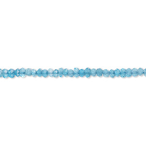 Bead, neon blue apatite (natural), 2-3mm hand-cut faceted rondelle with 0.4-1.4mm hole, B grade, Mohs hardness 5. Sold per 13-inch strand, approximately 210 beads.