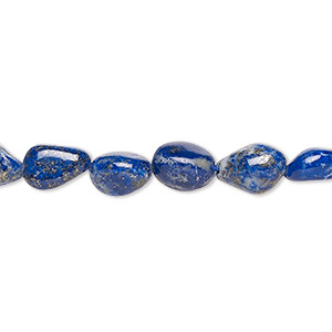 Bead, lapis lazuli (natural), small to large hand-cut pebble with 0.4-1.4mm hole, Mohs hardness 5 to 6. Sold per 14-inch strand, approximately 40 beads.
