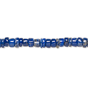 Bead, lapis lazuli (natural), 4x1mm-5x3mm hand-cut heishi with 0.4-1.4mm hole, B grade, Mohs hardness 5 to 6. Sold per 15-1/2&quot; to 16&quot; strand.