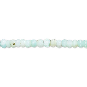 Bead, Peruvian blue opal (natural), 4x2mm-4x3mm hand-cut faceted rondelle with 0.4-1.4mm hole, C+ grade, Mohs hardness 5 to 6-1/2. Sold per 13-inch strand, approximately 120 beads.