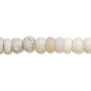 Bead, white opal (natural), 7x3mm-8x6mm hand-cut faceted rondelle with 0.4-1.4mm hole, C+ grade, Mohs hardness 5 to 6-1/2. Sold per 8-inch strand, approximately 40 beads.
