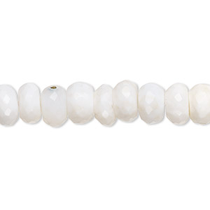 Bead, white opal (natural), 7x3mm-9x6mm hand-cut faceted rondelle with 0.4-1.4mm hole, B- grade, Mohs hardness 5 to 6-1/2. Sold per 8-inch strand, approximately 35 beads.