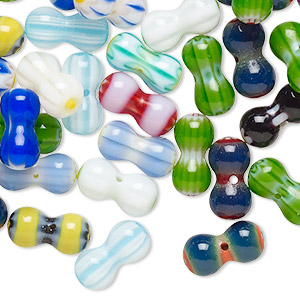 Bead mix, millefiori glass, opaque to transparent multicolored, 12x6mm peanut with 0.4-0.6mm hole. Sold per 2-ounce pkg, approximately 85-95 beads.