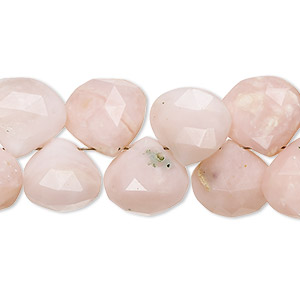 Bead, pink opal (natural), light to medium, 10mm-15x14mm graduated hand-cut top-drilled faceted puffed teardrop with 0.4-1.4mm hole, B grade, Mohs hardness 5 to 6-1/2. Sold per 8-inch strand, approximately 40 beads.