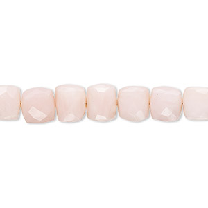 Bead, pink opal (natural), 7x6mm-8mm hand-cut faceted cube with 0.4-1.4mm hole, B+ grade, Mohs hardness 5 to 6-1/2. Sold per 8-inch strand, approximately 30 beads.