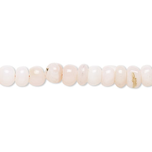 Bead, pink opal (natural), light, 6x2mm-7x6mm hand-cut rondelle with 0.4-1.4mm hole, C grade, Mohs hardness 5 to 6-1/2. Sold per 8-inch strand.