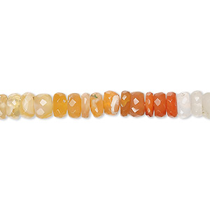 Bead, fire opal (natural), shaded, 5x1mm-6x3mm hand-cut faceted rondelle with 0.4-1.4mm hole, B- grade, Mohs hardness 5 to 6-1/2. Sold per 17-inch strand.