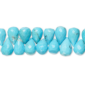 Bead, turquoise (dyed / stabilized), medium, 8x6mm-9x6mm top-drilled faceted teardrop with 0.5-1.5mm hole, B grade, Mohs hardness 5 to 6. Sold per 8-inch strand.