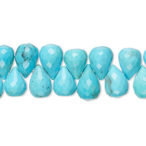 Bead, turquoise (dyed / stabilized), medium, 10x7mm-11x7mm top-drilled faceted teardrop with 0.5-1.5mm hole, B grade, Mohs hardness 5 to 6. Sold per 8-inch strand.