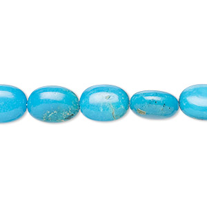 Bead, turquoise (dyed / stabilized), blue, 10x8mm-12x8mm puffed oval, B+ grade, Mohs hardness 5 to 6. Sold per 7-inch strand.