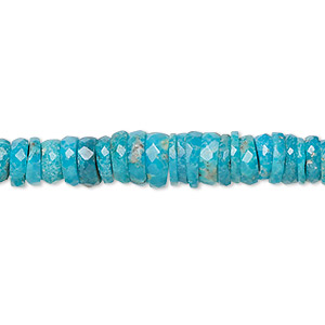 Bead, turquoise (dyed / stabilized), blue, 4x2mm-8x4mm graduated faceted heishi with 0.5-1.5mm hole, B- grade, Mohs hardness 5 to 6. Sold per 17-inch strand.
