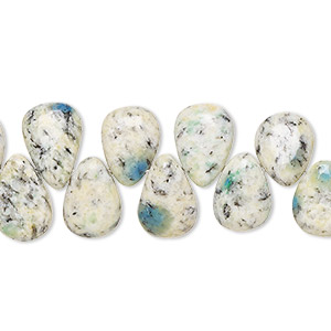 Bead, K2 &quot;jasper&quot; (granite and azurite) (natural), 10x8mm-12x9mm hand-cut top-drilled puffed teardrop with 0.4-1.4mm hole, C+ grade, Mohs hardness 3-1/2 to 7. Sold per 8-inch strand, approximately 40 beads.